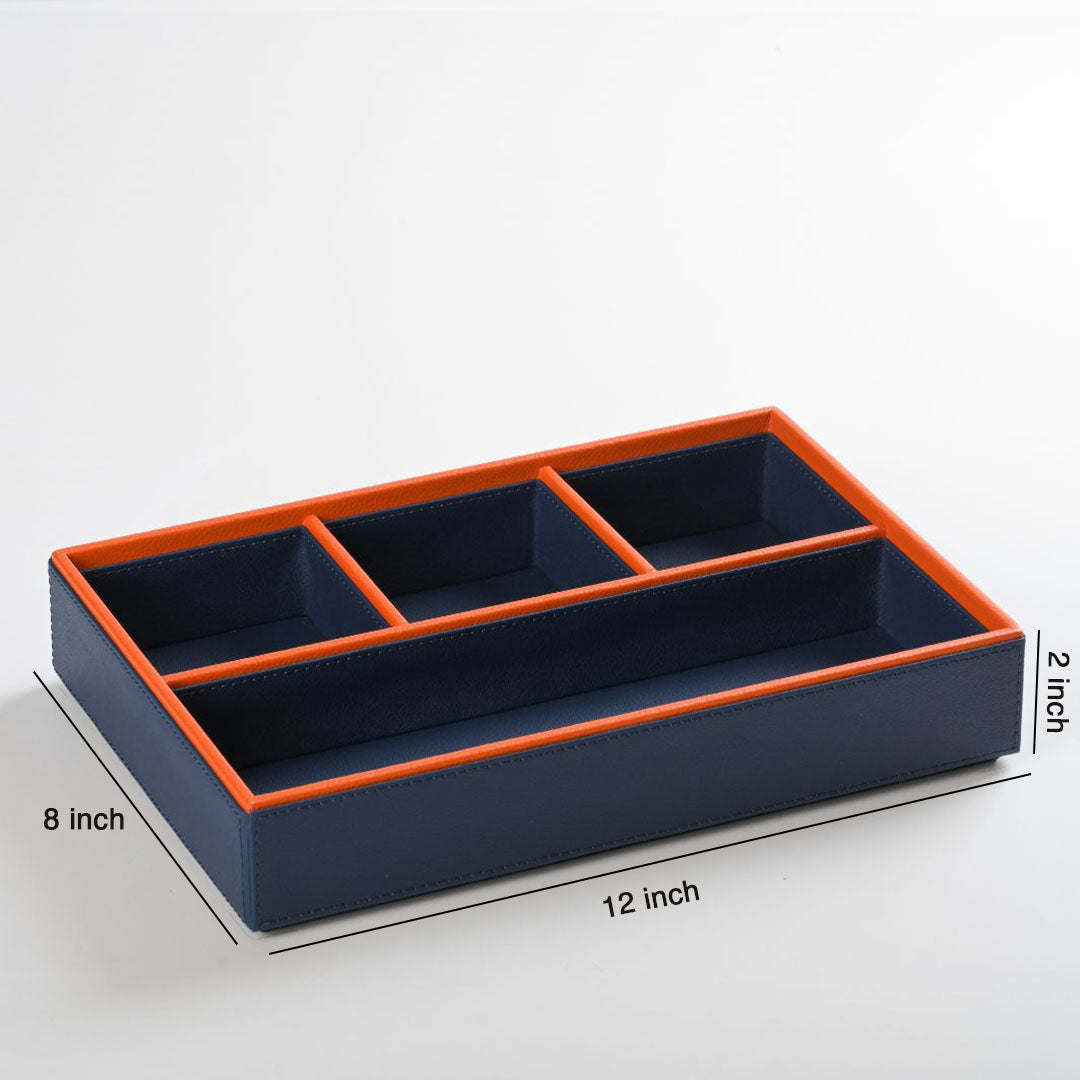 Faux leather organizer tray 4 slote blue