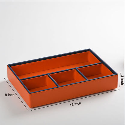 Faux leather organizer tray 4 slote orange