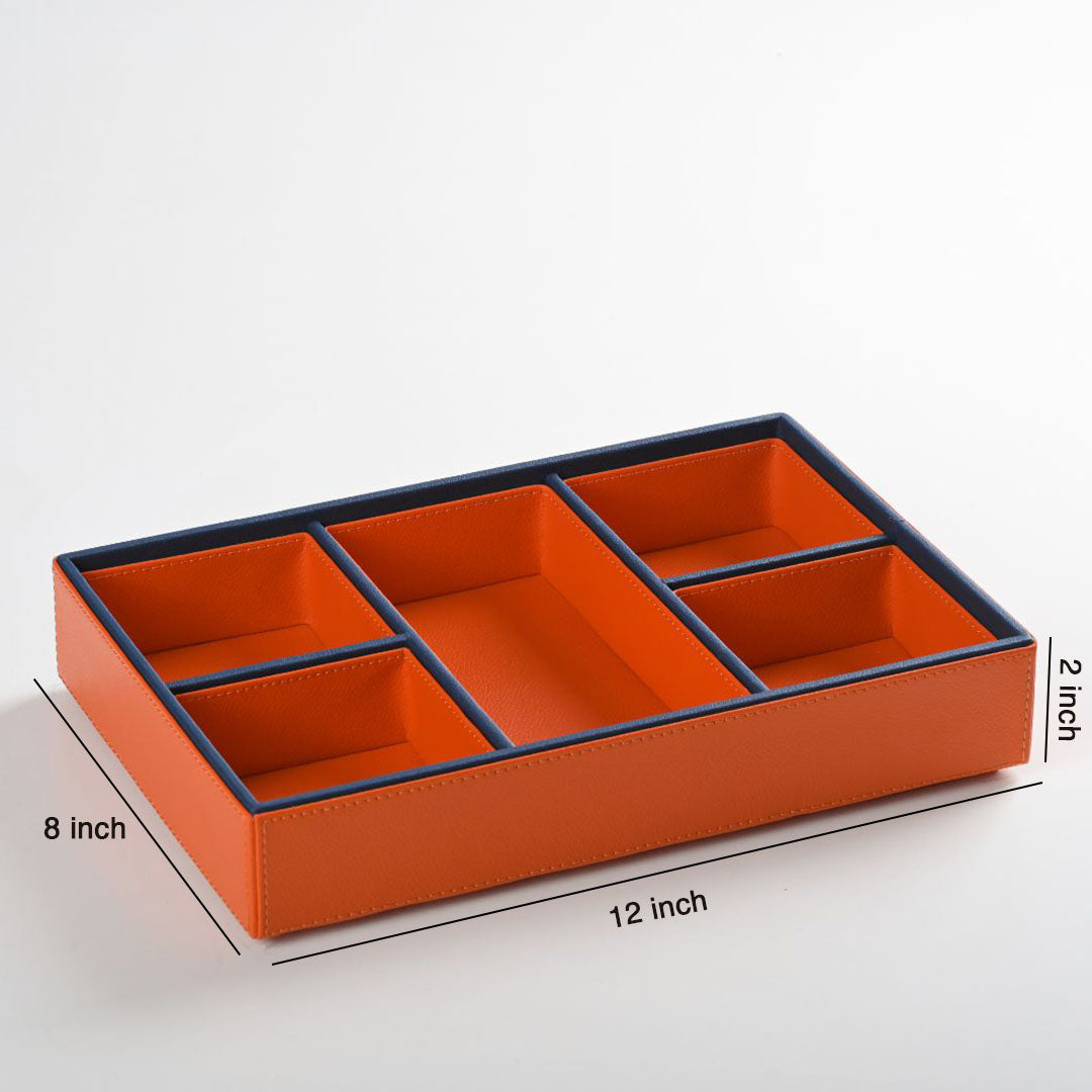 Faux leather organizer tray 5 slote Orange