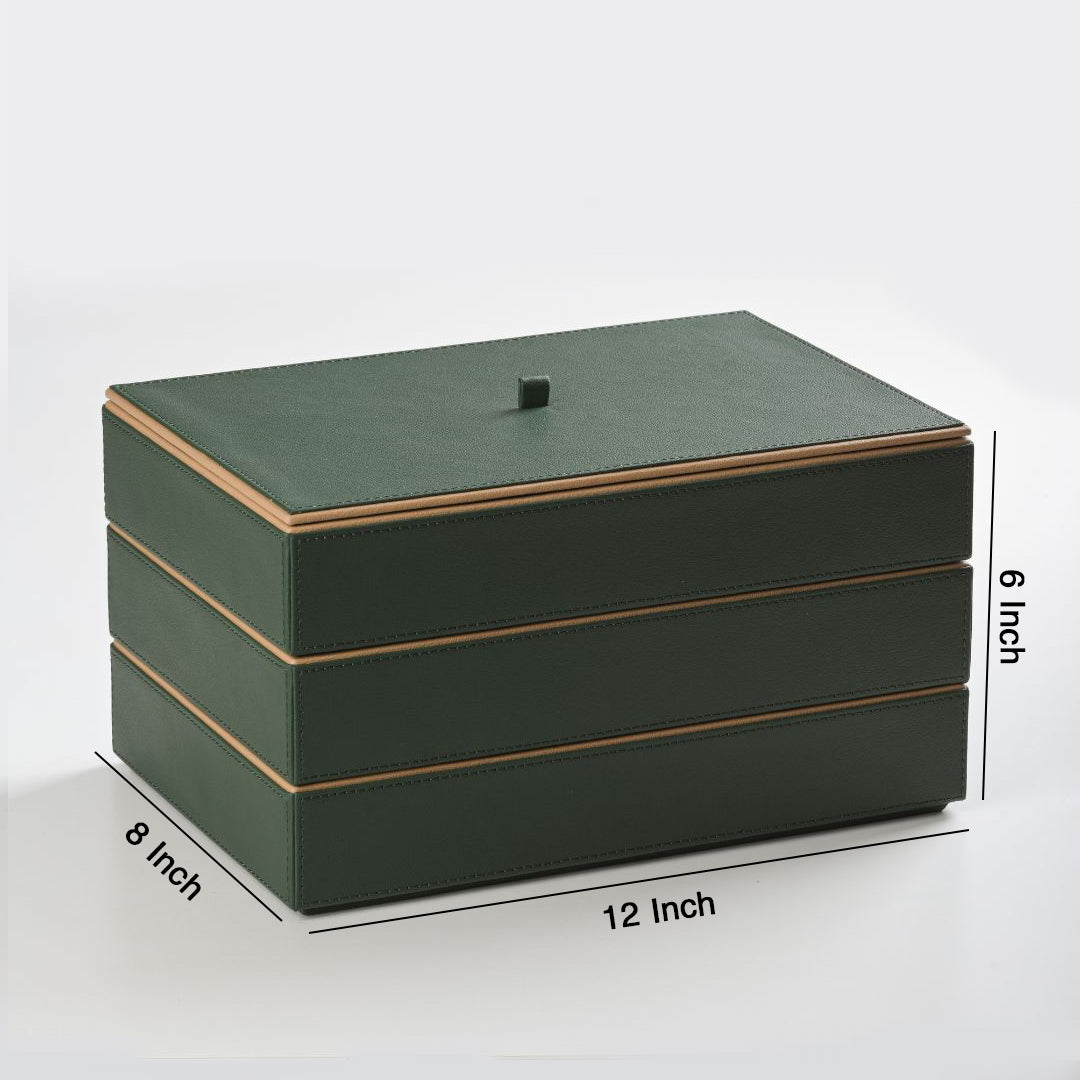 Faux leather organizer tray set of 3 Green