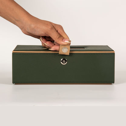 Green Faux Leather Tissue Box Holder