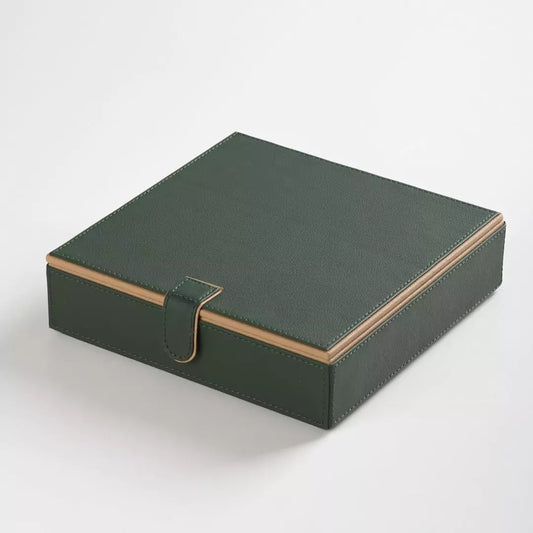 Green Faux Leather Large Storage Box with Magnetic Lock