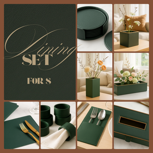 Green Faux Leather Dining Set for 8
