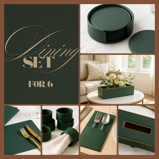 Green Faux Leather Dining Set for 6