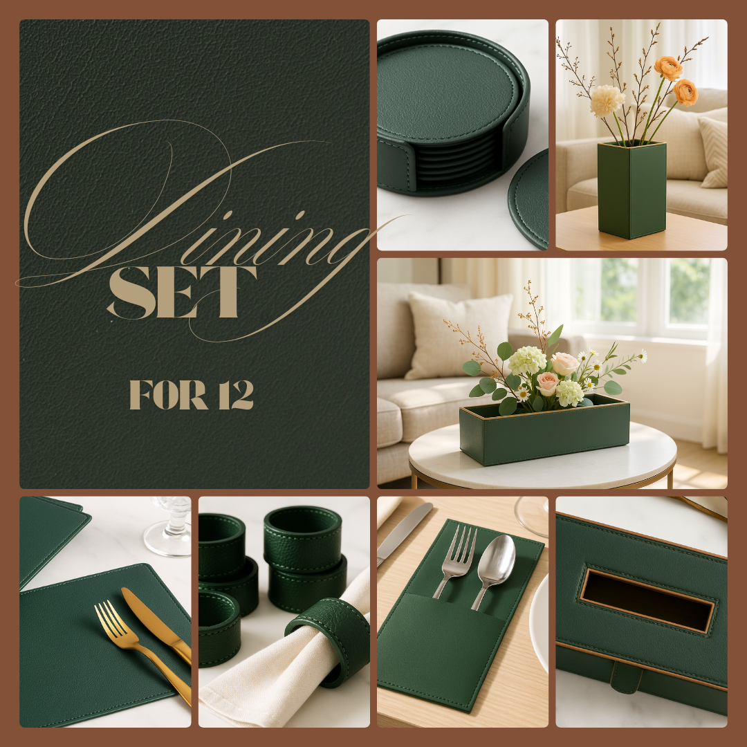 Green Faux Leather Dining Set for 12