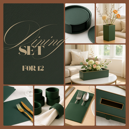 Green Faux Leather Dining Set for 12