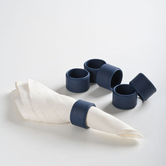 Blue Faux Leather Napkin Rings