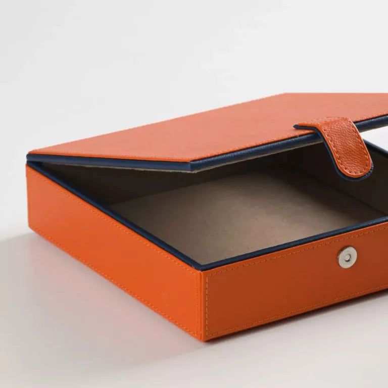 Orange Faux Leather Large Storage Box with Magnetic Lock
