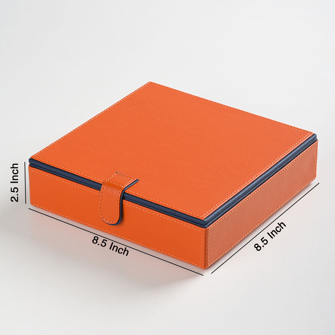 Orange Buy faux leather storage box online 8.5x8.5x2