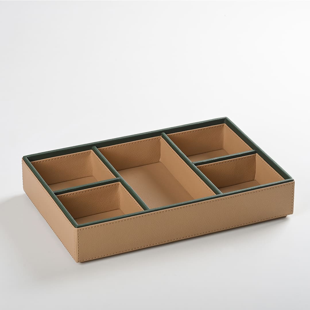Beige Faux Leather Slot of 5 Stack Tray