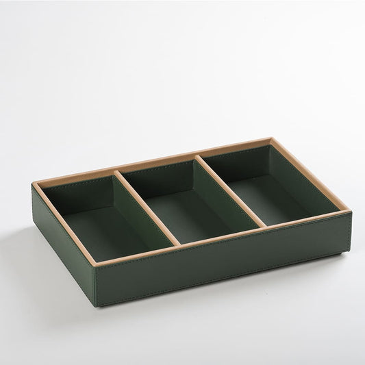 Green Faux Leather Slot of 3 Stack Tray
