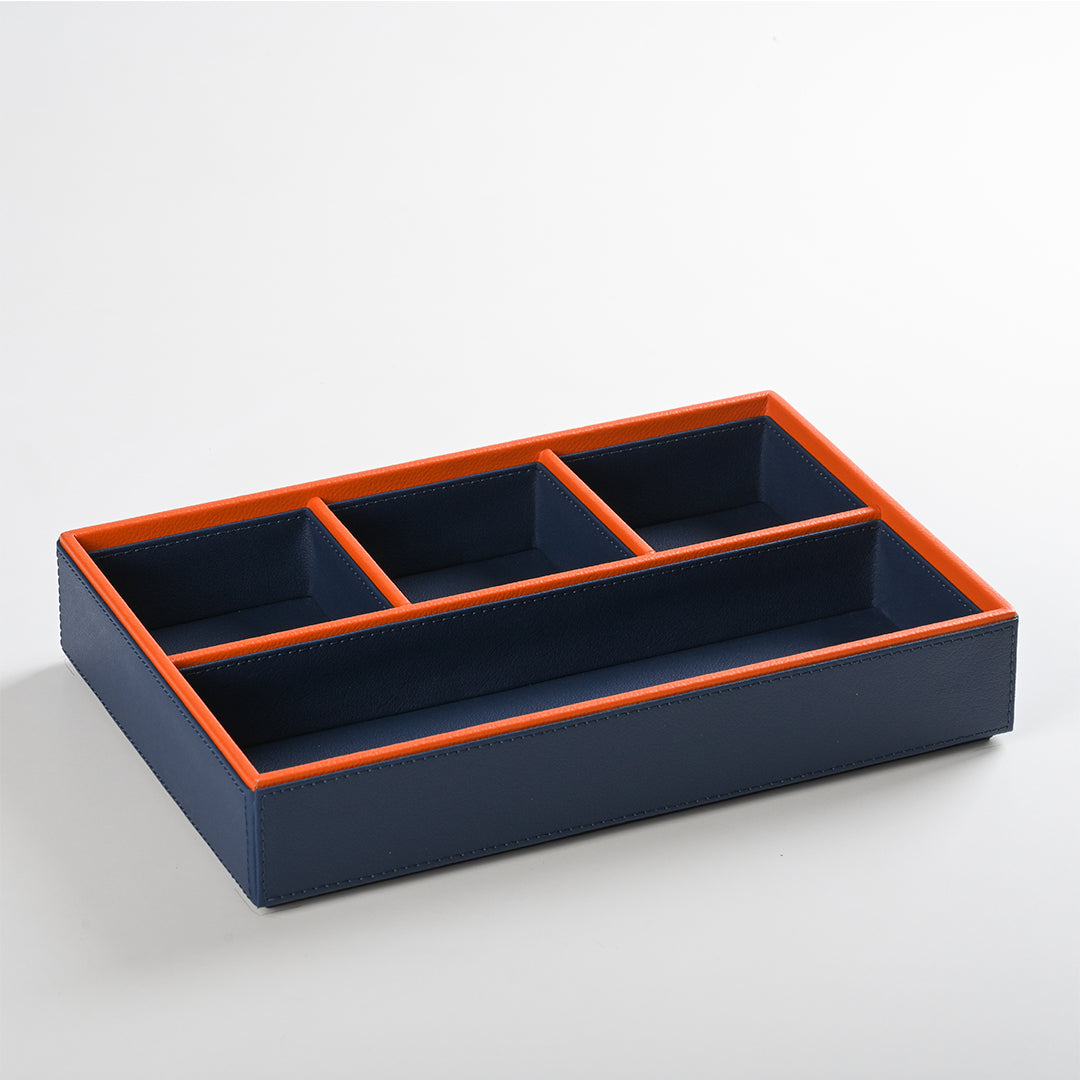 Blue Faux Leather Slot of 4 Stack Tray