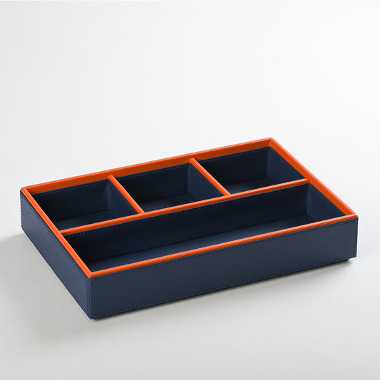 Blue Faux Leather Slot of 4 Stack Tray