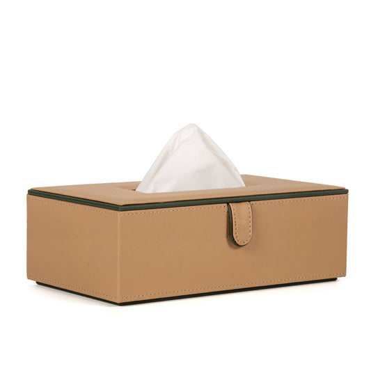 Beige Faux Leather Tissue Box Holder