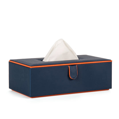 Blue Faux Leather Tissue Box Holder