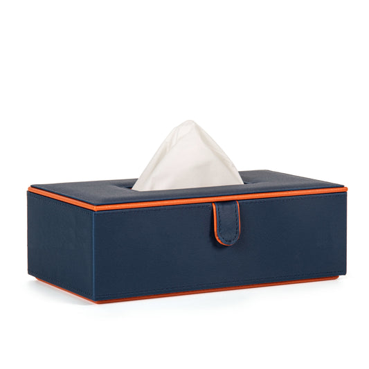 Blue Faux Leather Tissue Box Holder