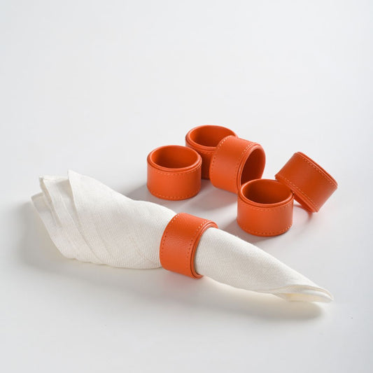 Orange Faux Leather Napkin Rings