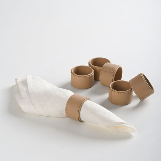 Beige Faux Leather Napkin Rings