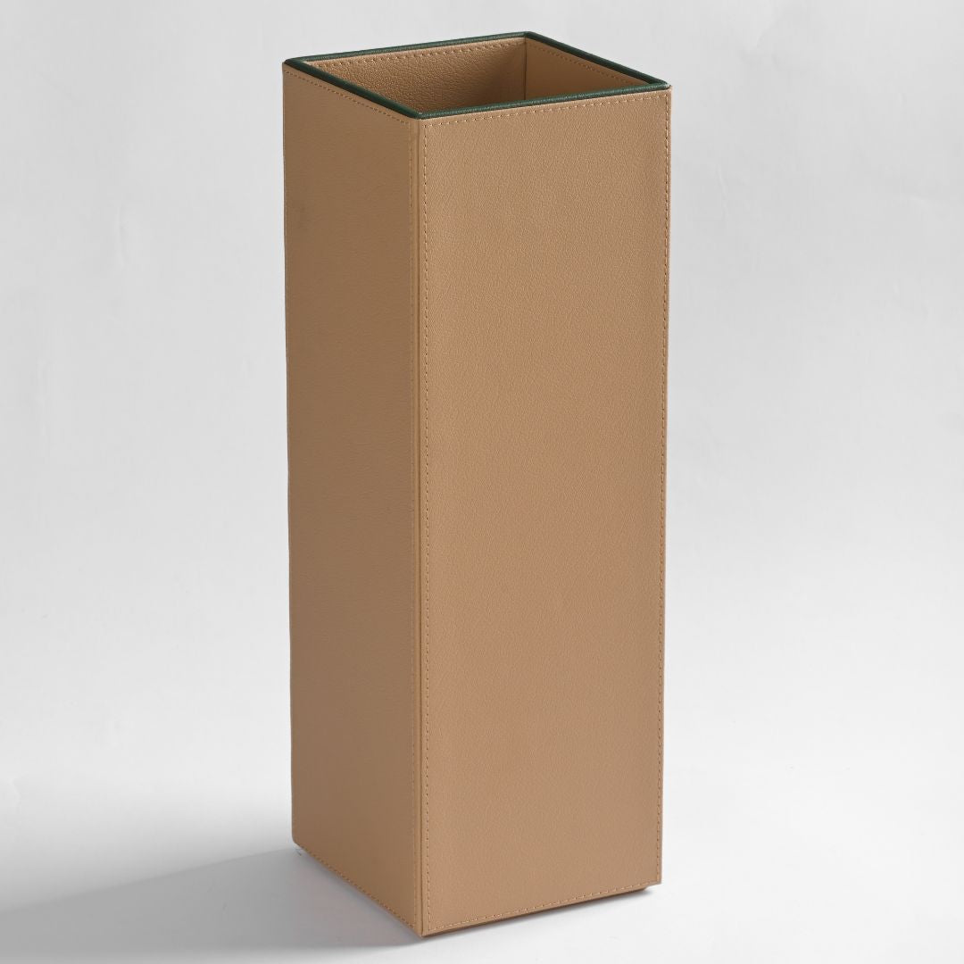 Beige Faux Leather Large Vertical Flower Vase