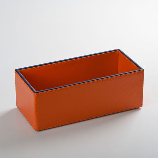Orange Faux Leather Rectangular Flower Vase