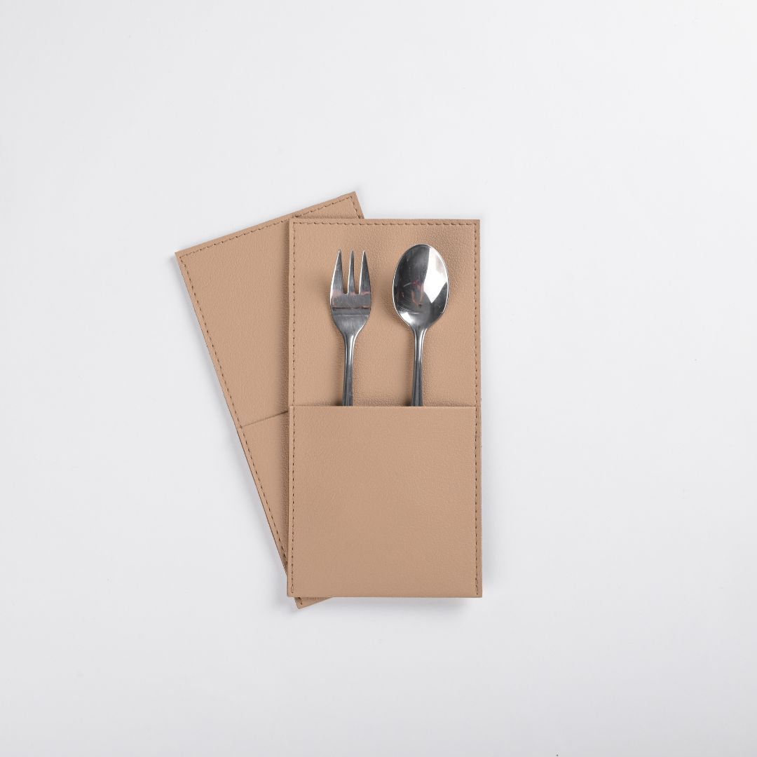 Beige Faux Leather Cutlery Holders