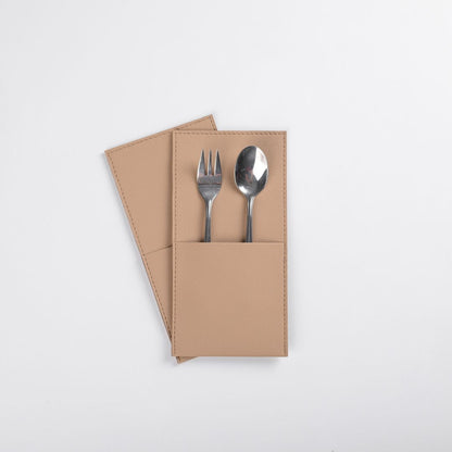 Beige Faux Leather Cutlery Holders