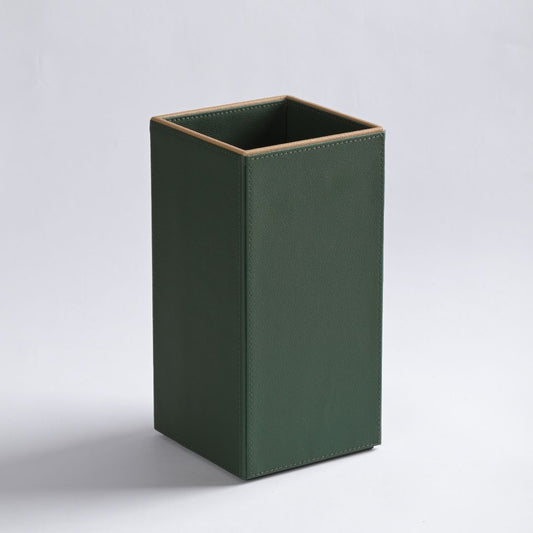 Green Faux Leather Medium Vertical Flower Vase