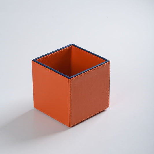 Orange Faux Leather Small Vertical Flower Vase