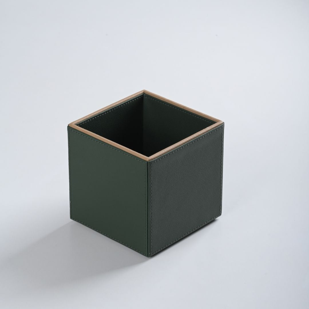 Green Faux Leather Small Vertical Flower Vase