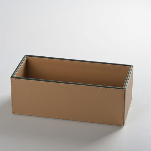 Beige Faux Leather Rectangular Flower Vase