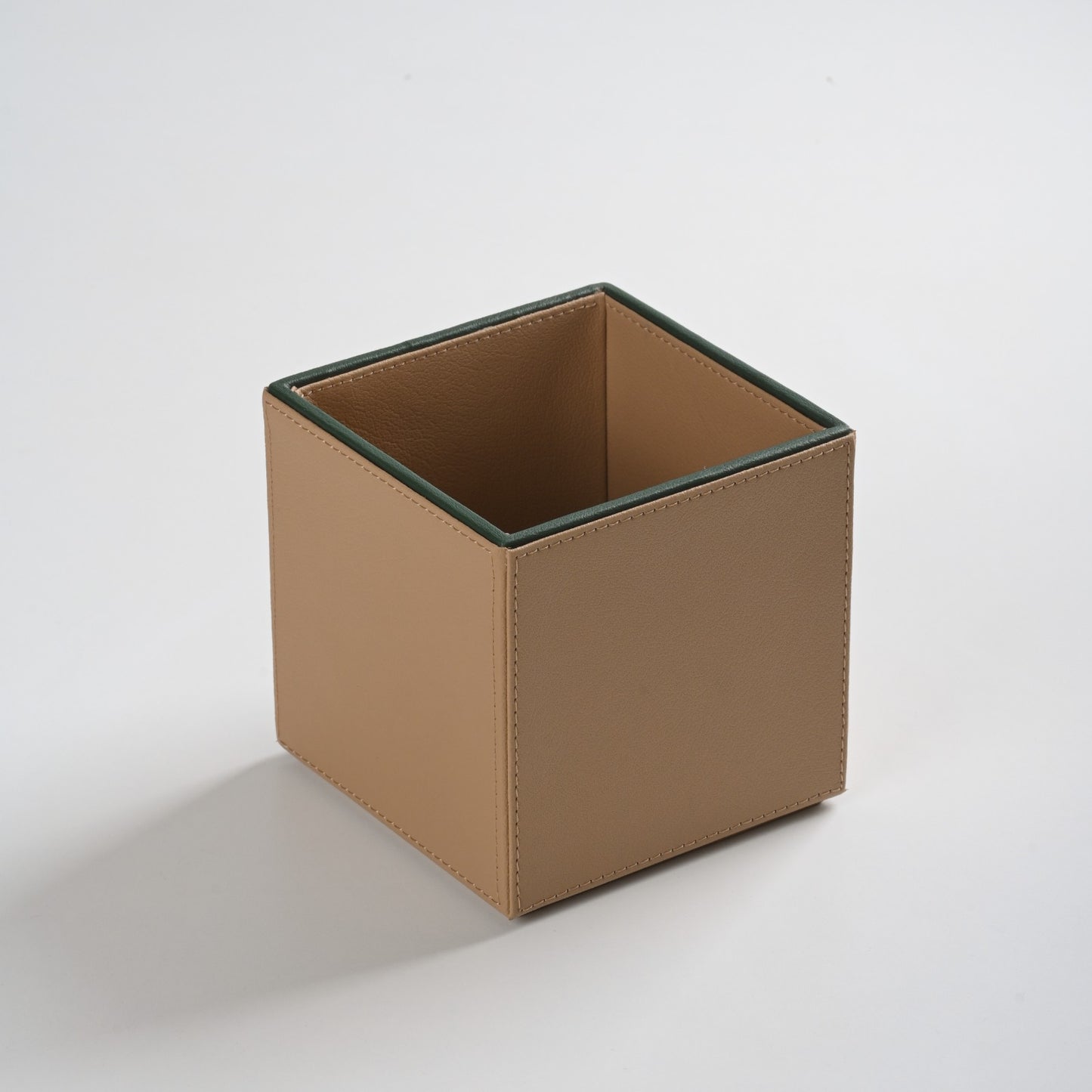 Beige Faux Leather Small Vertical Flower Vase