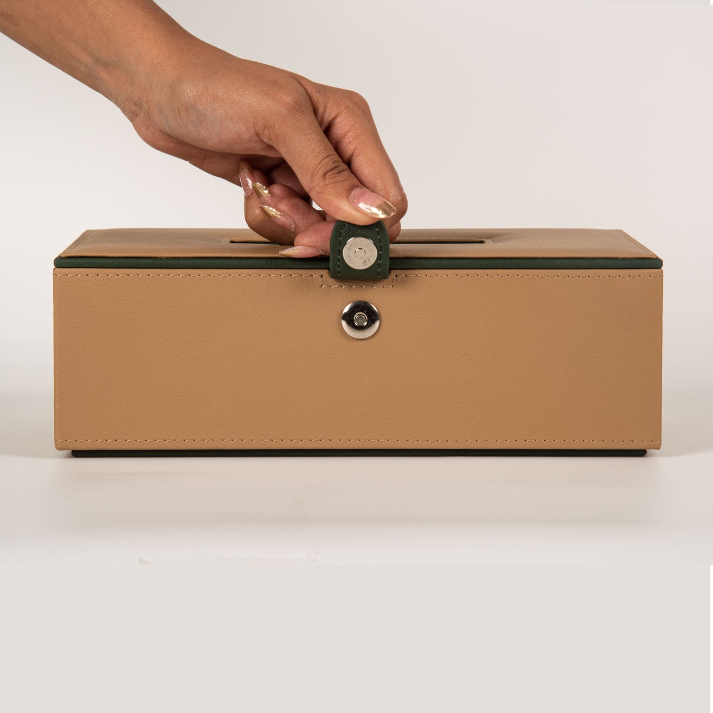 Beige Faux Leather Tissue Box Holder