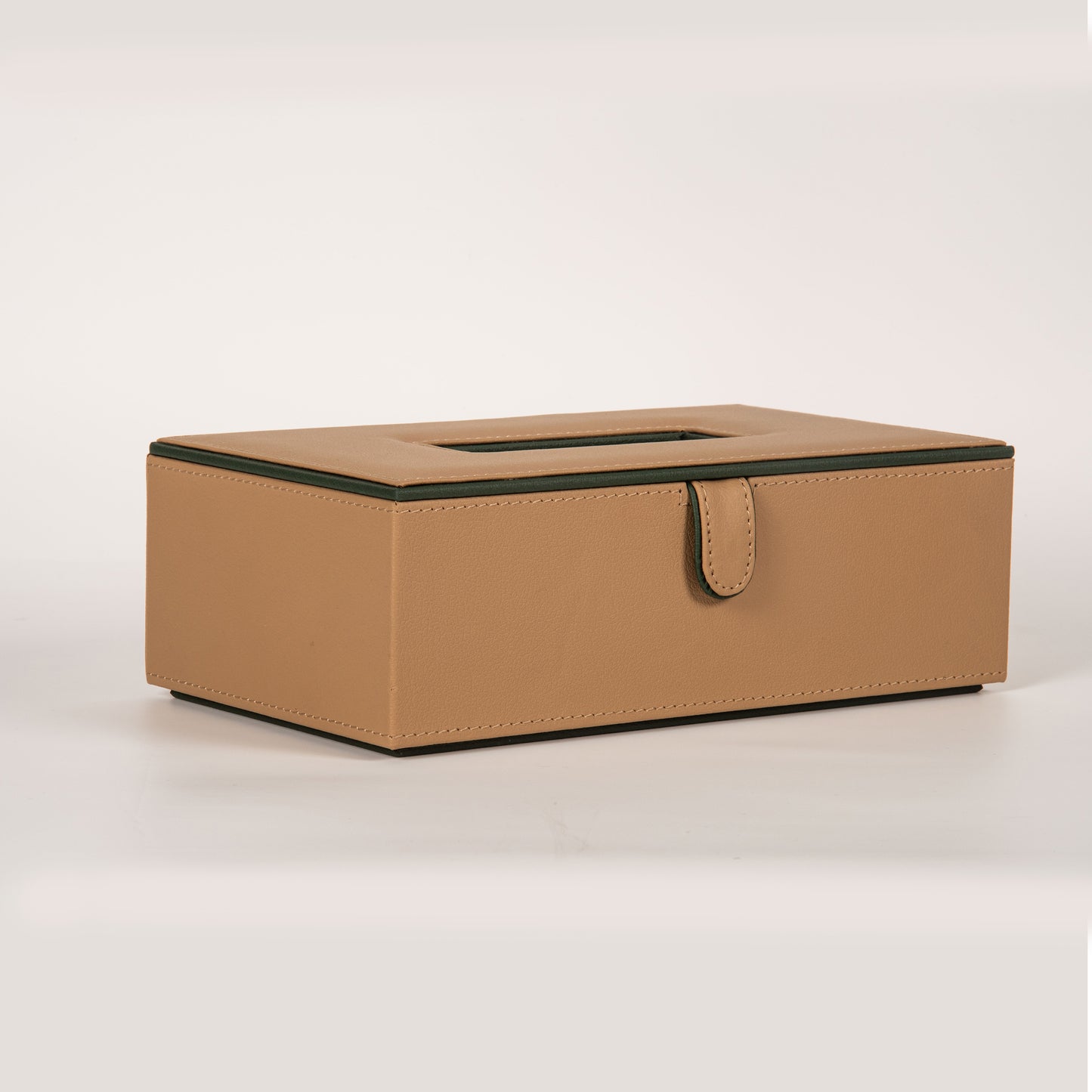 Beige Faux Leather Tissue Box Holder