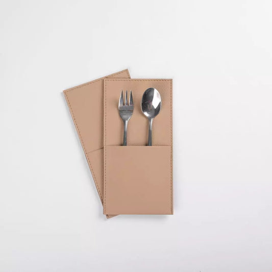 Faux Leather Hand Crafted Cutlery Holder Set Of 6 (Beige)
