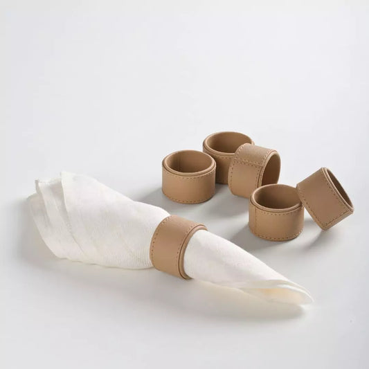 Beige Faux Leather Napkin Ring (Set of 6)