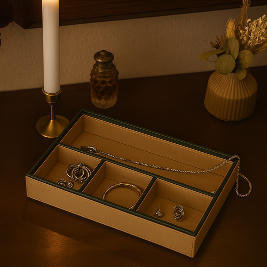 Beige Faux Leather Slot of 4 Stack Tray