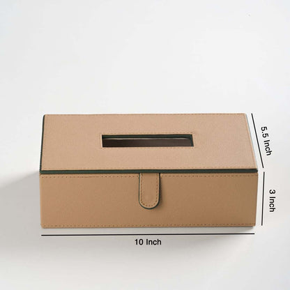 Beige Faux Leather Tissue Box Holder