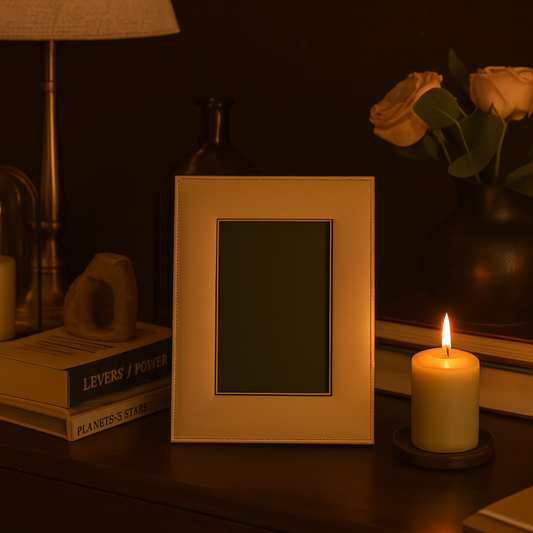 Beige Faux Leather Photo Frame