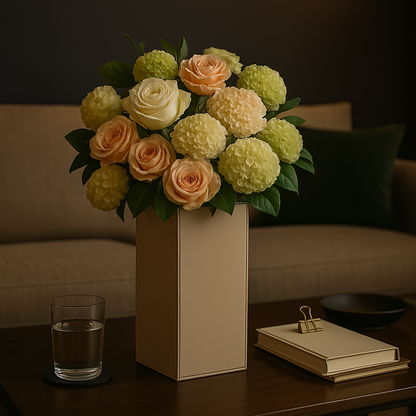 Beige Faux Leather Large Vertical Flower Vase