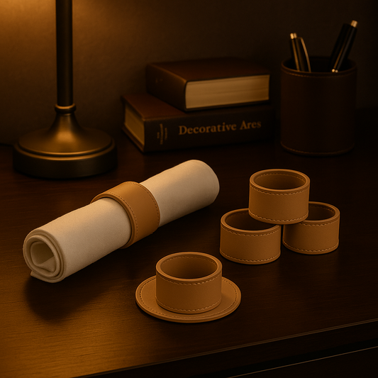 Beige Faux Leather Napkin Ring (Set of 6)