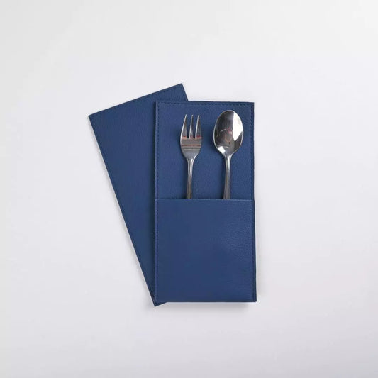 Faux Leather Hand Crafted Cutlery Holder Set Of 6 (Blue)