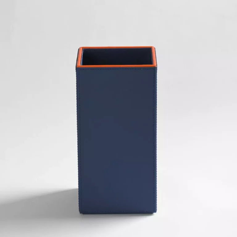 Blue Faux Leather Medium Vertical Flower Vase