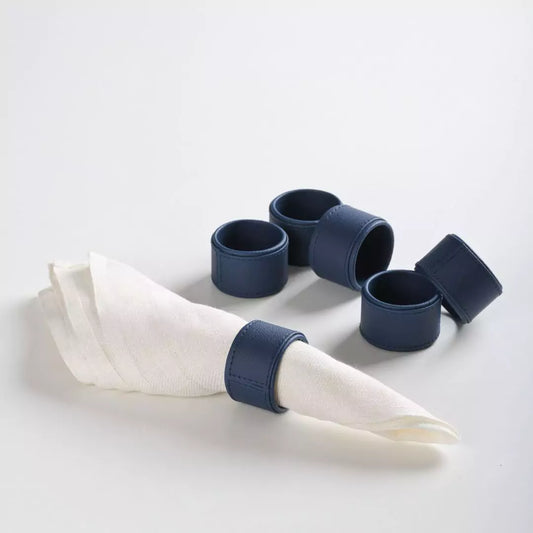 Blue Faux Leather Napkin Ring (Set of 6)