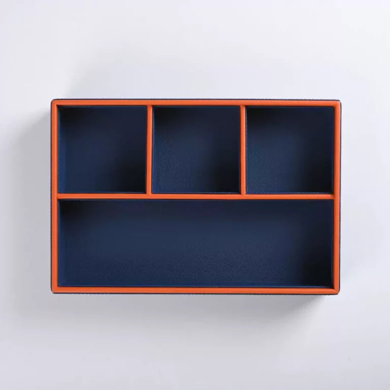 Blue Faux Leather Slot of 4 Stack Tray