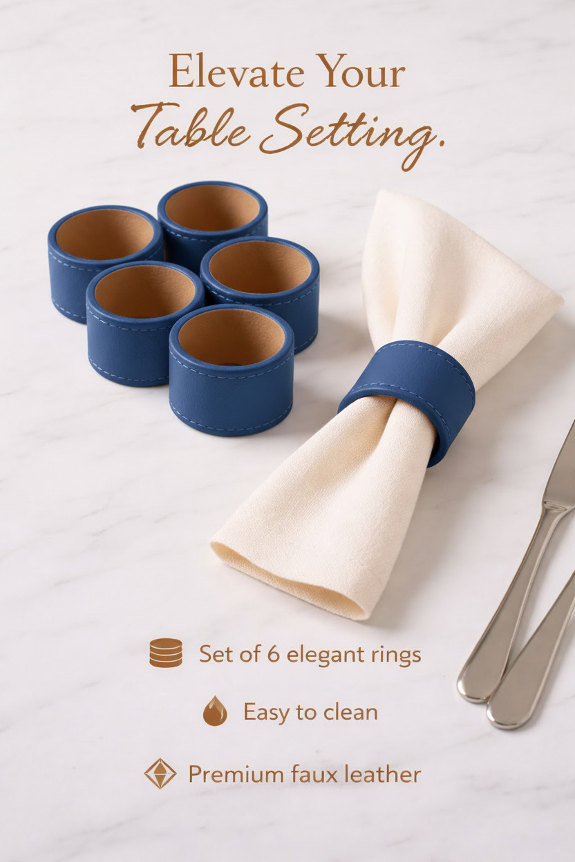 Blue Faux Leather Napkin Rings