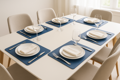 Blue Faux Leather Dining Set for 8