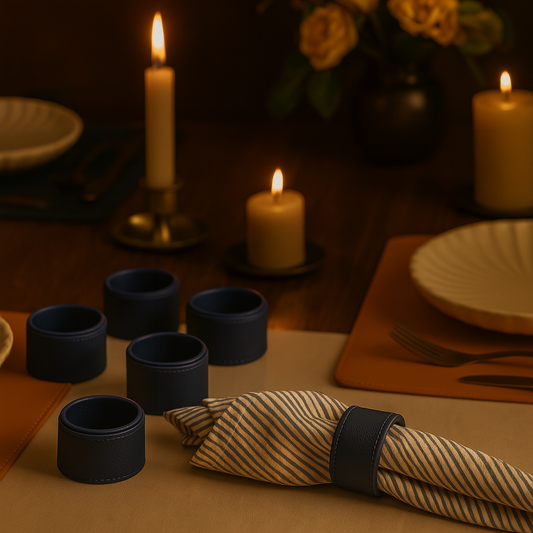 Blue Faux Leather Napkin Ring (Set of 6)