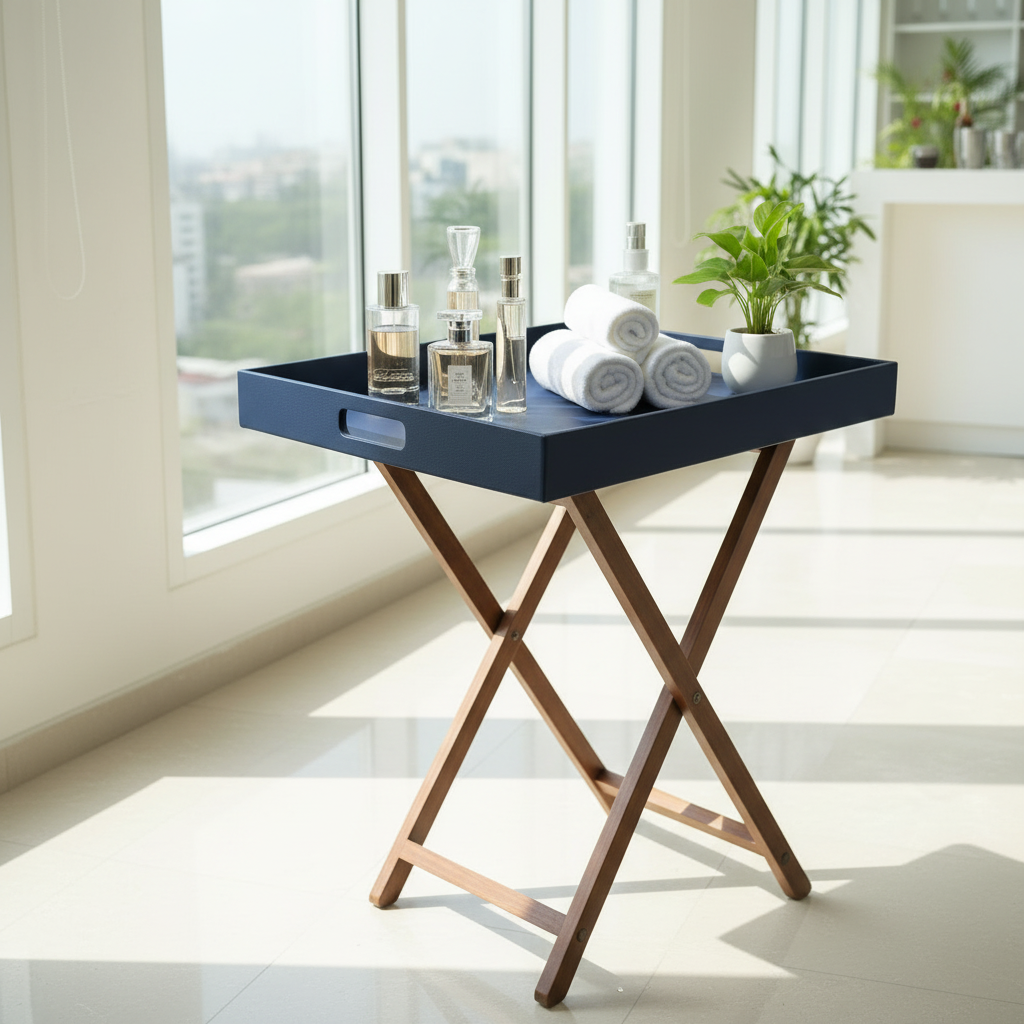 Casa Botanical Butler Tray Table in Mist Blue, Large