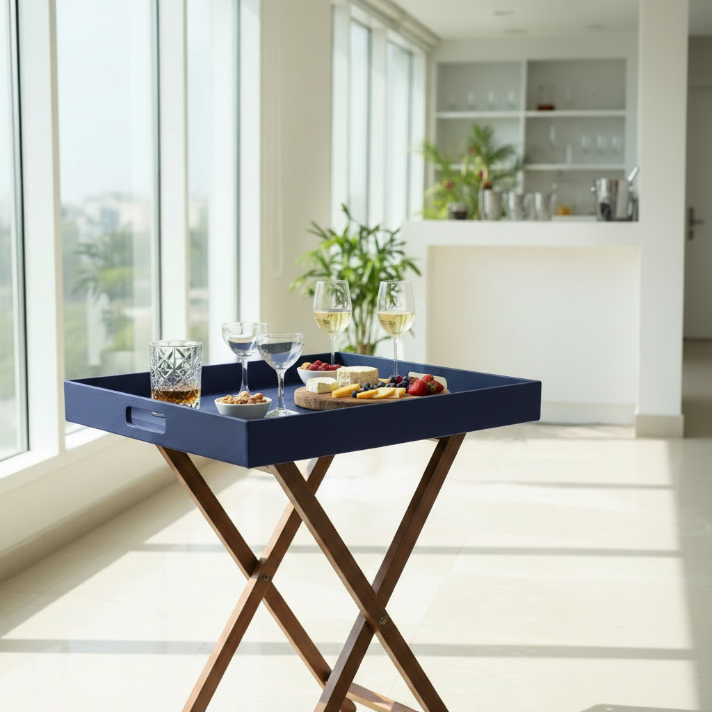 Casa Botanical Butler Tray Table in Mist Blue, Small