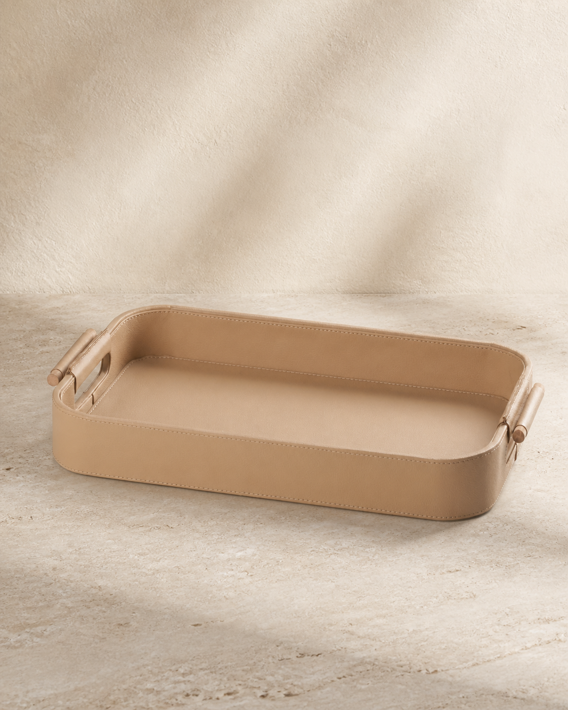 Serving Tray with Wooden Handle — Beige / Large